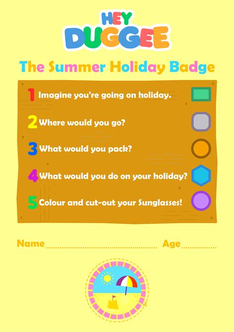 The Summer Holiday Badge Activity Sheet Hey Duggee Official Website