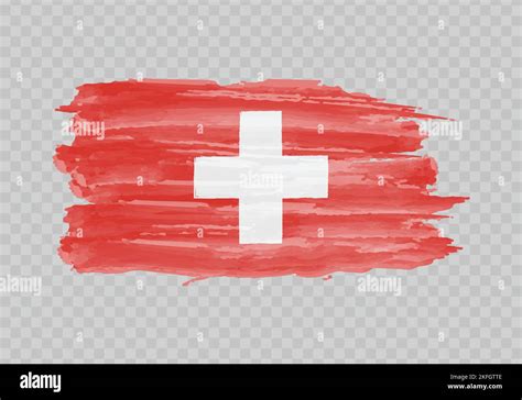 Watercolor Painting Flag Of Switzerland Hand Drawing Brush Stroke