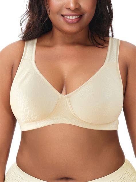 Deyllo Womens Wireless Bra Non Padded Plus Size Full Coverage Minimizer Bra Beige 46g