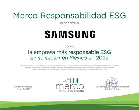 Samsung México Reconocida Por Merco Como La Empresa Más Responsable Esg En Su Sector