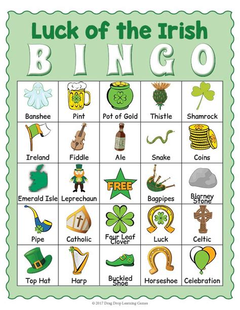 Saint Patricks Day Vocabulary Bingo And Memory Matching Card Game