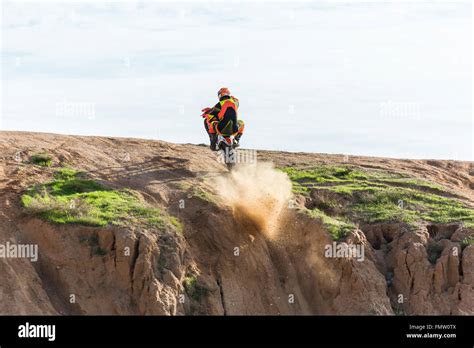 Racer On A Motorcycle In The Desert Summer Day Stock Photo Alamy