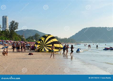 Crowded Patong Beach With Tourists Phuket Thailand Editorial Stock