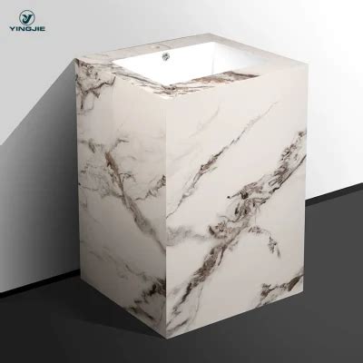 Modern Design Square Sintered Stone Pedestal Basin For Hotel Bathroom