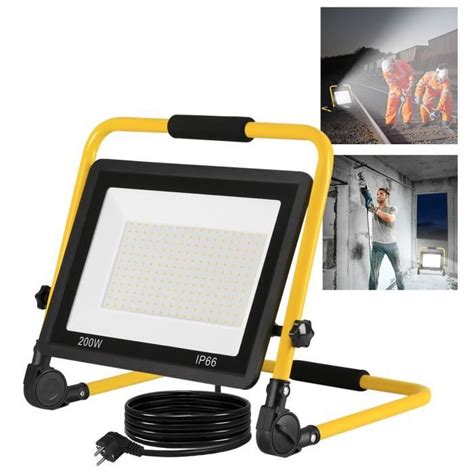 HENGMEI Projecteur LED Lampe de chantier 200W Led Extérieur portable