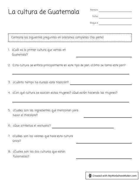 La Cultura De Guatemala My Worksheet Maker Create Your Own Worksheets