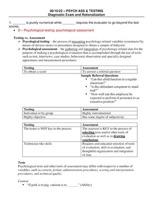 Psychological Assessment And Testing Pre Test Rationalization