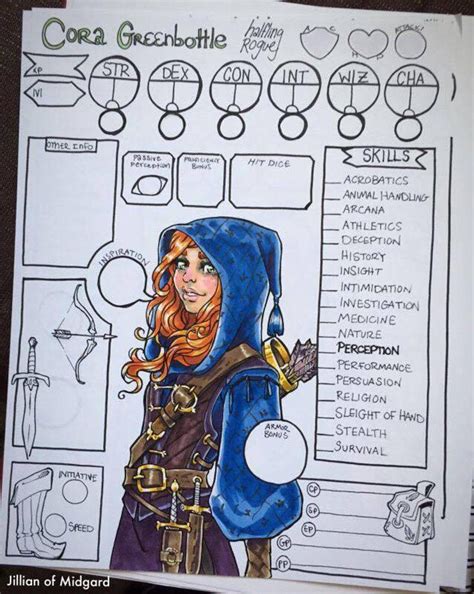 Dungeons And Dragons Traditionally Illustrated Character Sheet Etsy