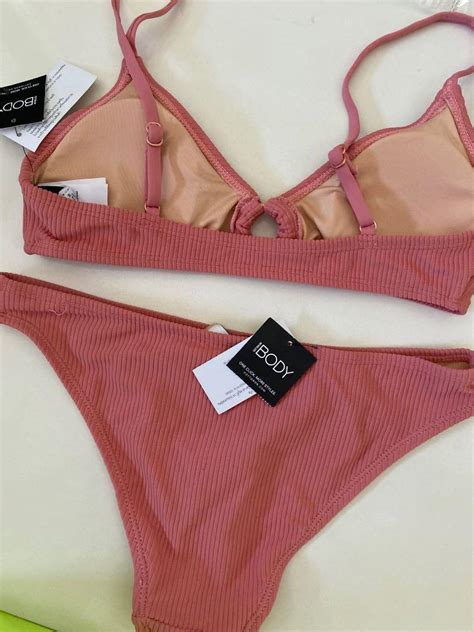 Cottonon Pink Ribbed Bikini Set Women S Fashion Swimwear Bikinis Swimsuits On Carousell