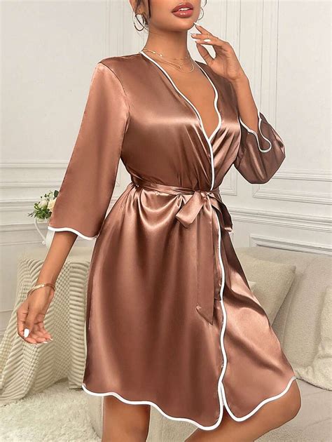 Shein Contrast Binding Belted Satin Robe Shein South Africa