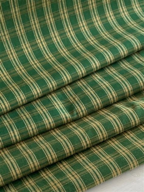 Homespun Green And Beige Plaid Fabric Woven Doubled Sided Available