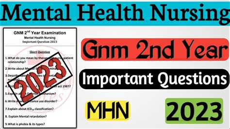 Gnm Nd Year Mental Health Nursing Important Questions Mhn Exam