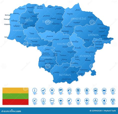 用旅行信息图标绘制立陶宛行政区蓝图 向量例证 插画 包括有 蓝色 政治 向量 抽象 旅行 国界的 229942530
