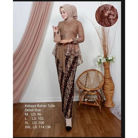 Jual COD Setelan Kebaya Aurora Tulle Selendang Panjang Belakang Model