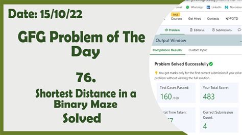 Shortest Distance In A Binary Maze C GFG Daily Problem YouTube