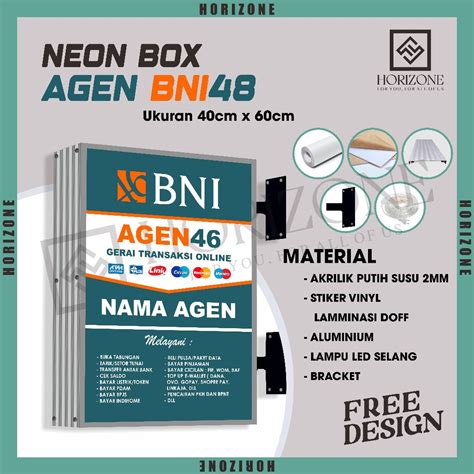 Jual NEON BOX AKRILIK AGEN46 BNI 40X60CM KOTAK 2 SISI Shopee Indonesia