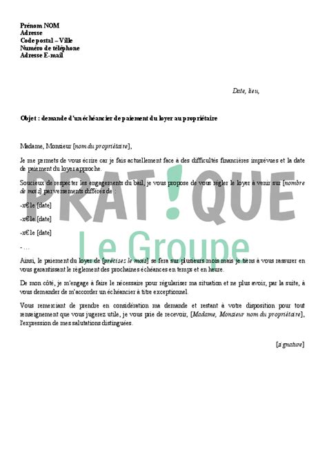 Lettre Son Propri Taire Demande D Un Ch Ancier Pour Le Paiement Du