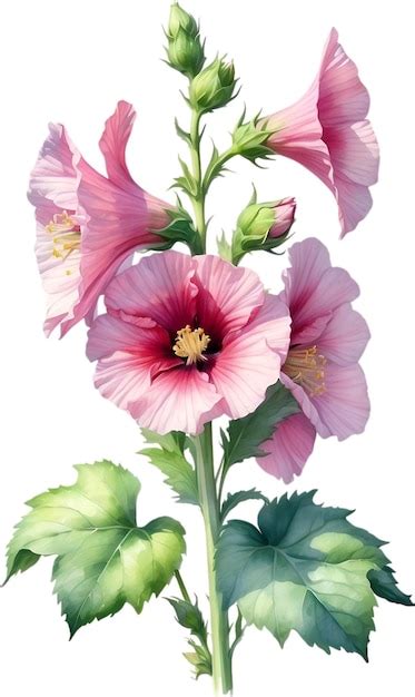 Pintura em aquarela de flor de malva rosa ilustração de flores