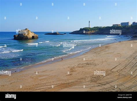 Biarritz France 20 Aug 2021 Day View Of La Grande Plage Beach In The