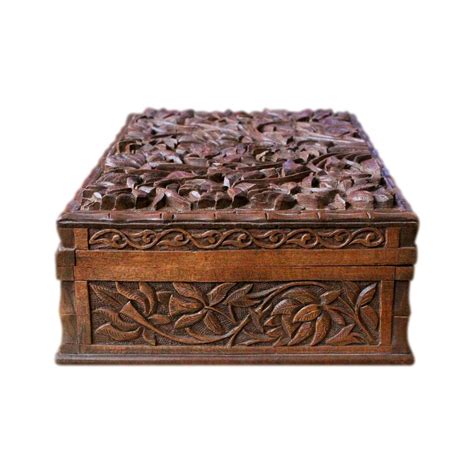 Vintage Refurbished Kashmir Carved Walnut Jewellery Box Jb