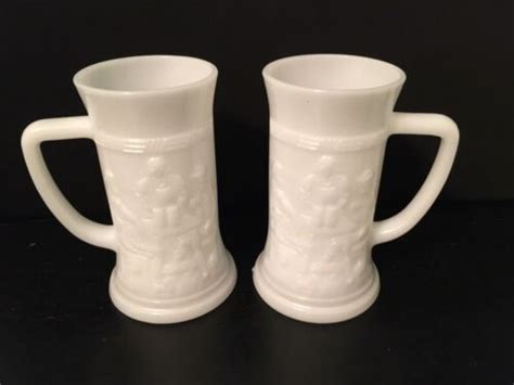 Vintage Federal Milk Glass Steins Beer Mugs Tankards 1950s Tavern