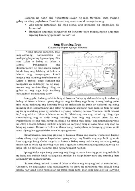 Filipino Modyul Kuwentong Bayan Ang Munting Ibon Grade Modules