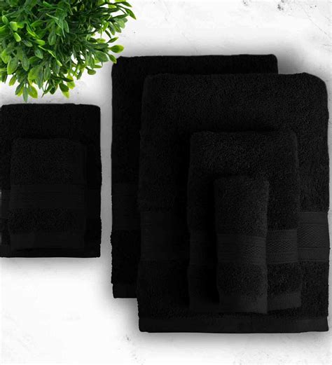 Buy Black Gsm Cotton Pieces Towel Set By Trident At Off