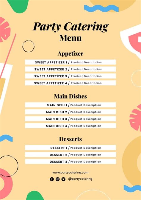 Free Colorful Party Catering Menu template