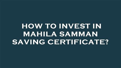 How To Invest In Mahila Samman Saving Certificate Youtube