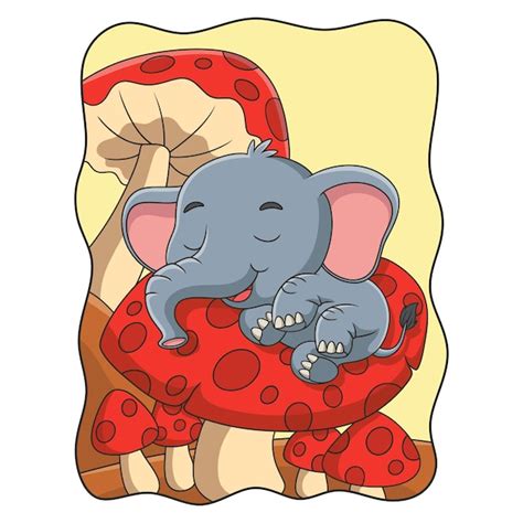 Ilustração dos desenhos animados elefante dormindo em um cogumelo