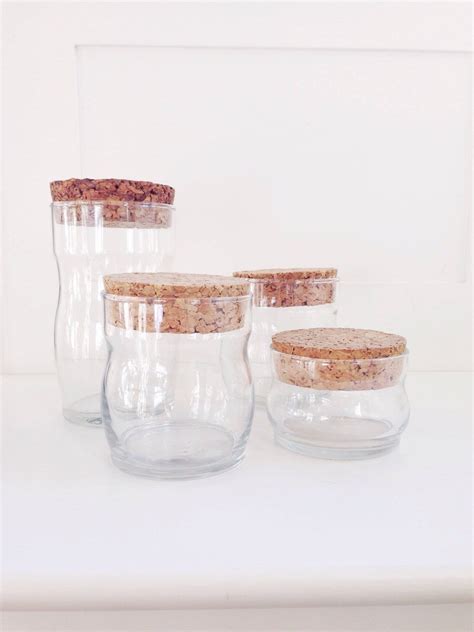 Vintage Glass Jars With Cork Lids Collection Etsy Cork Lid Glass Jars Jar