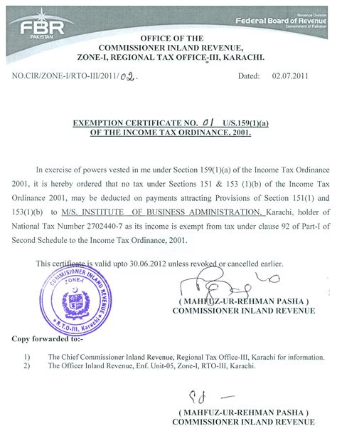 Income Tax Exemption Certificate 2011 12