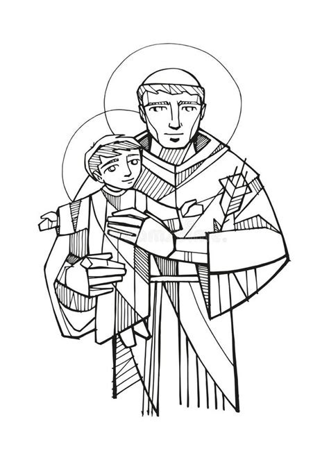 Hand Drawn Illustration Of Saint Anthony Of Padua Stock Vector