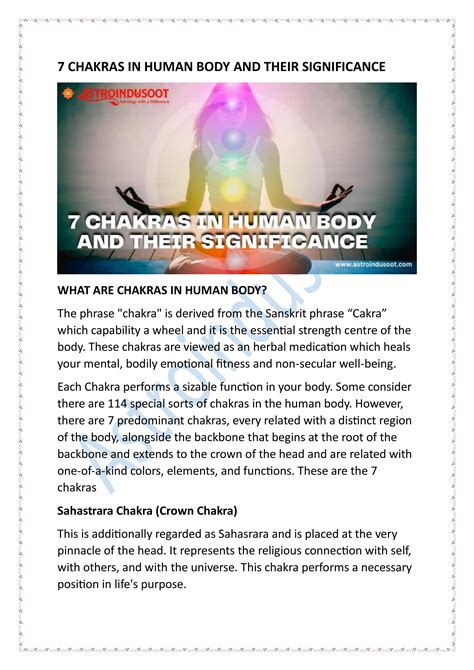 7 CHAKRAS IN HUMAN BODY AND THEIR SIGNIFICANCE By Bhashkar12 Issuu