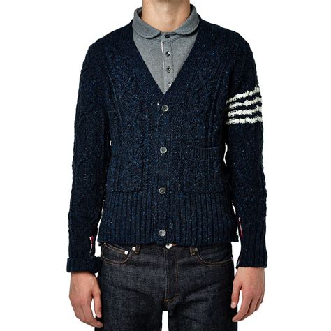 Thom Browne Classic Donegal Cable Knit Cardigan Navy End Uk