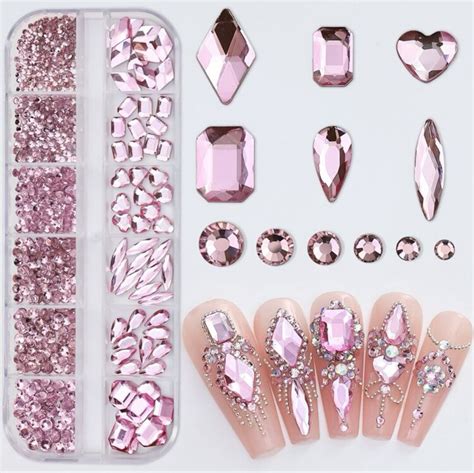 12 Grids Rhinestones For Nails Art Decorations Flat Back Mixed Multi Colored Ab Crystal Nail