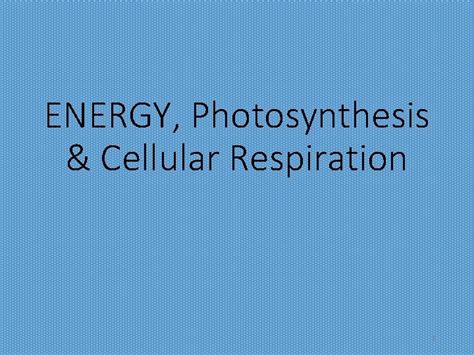 Energy Photosynthesis Cellular Respiration 1 Releasing Food Energy