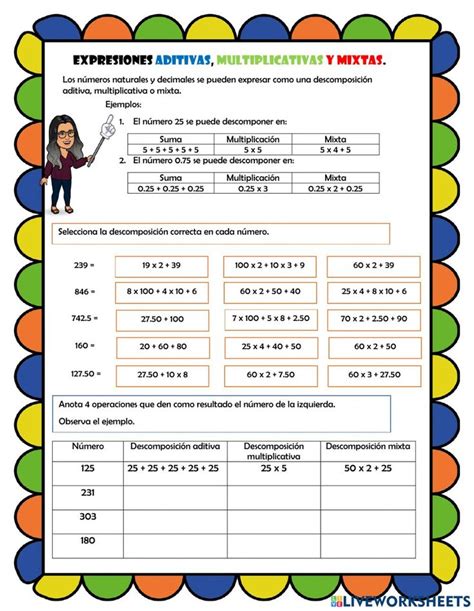 Expresiones Aditivas Multiplicativas Y Mixtas Worksheet Tablas De