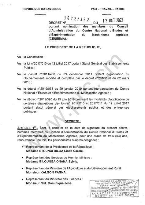 Décret N2022 382 du 12 août 2022 portant nomination des membres du