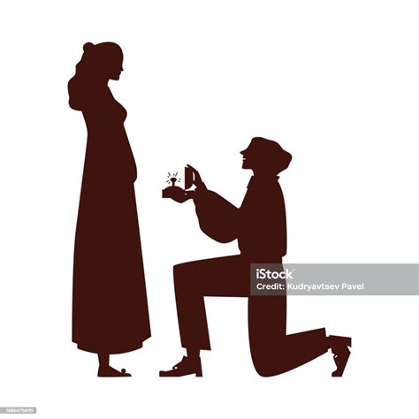 Marriage Proposal Silhouette Flat Vector Illustration Isolated On White