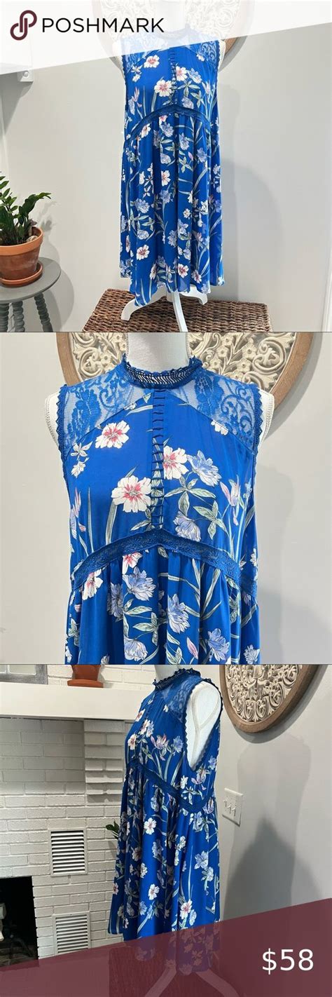 Umgee Size Large Royal Blue Floral Pattern Dress NWT Size Large Lace