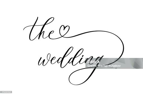 The Wedding Text Hand Written Custom Calligraphy Isolated On White Elegant Ornate Lettering With