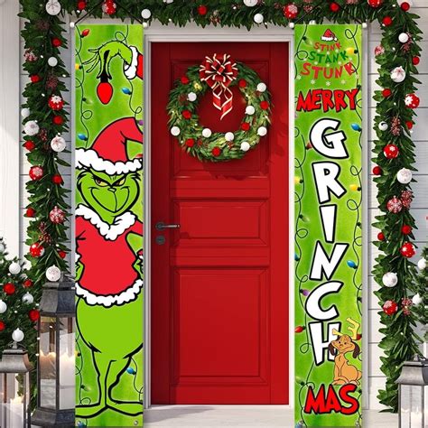 Grinch Christmas Porch Sign Christmas Banners Hanging Flag Walmart