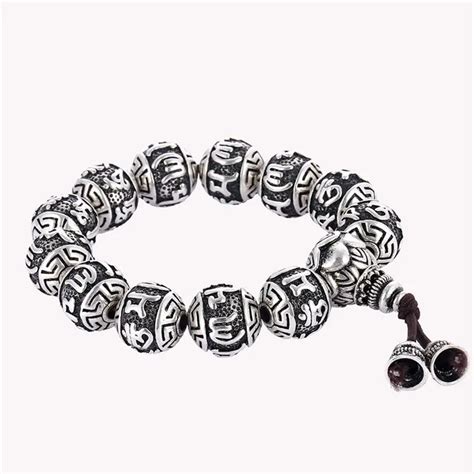 Retro Tibetan Buddhism Plated Thai Silver Rope Bracelet Men Tibetan Om