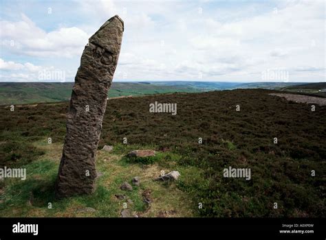 Standing stone Flat Howe tumulus Westerdale Yorkshire England United Kingdom Europe Stock Photo ...