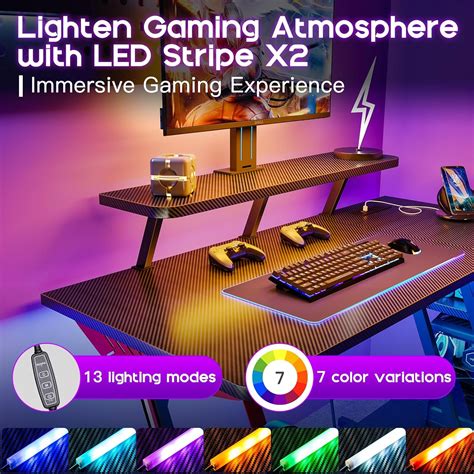 MOTPK L Shaped Gaming Desk With Led Lights Small Corner Gaming Desk