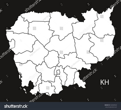 Cambodia Provinces Map Black White Illustration เวกเตอร์สต็อก ปลอดค่า