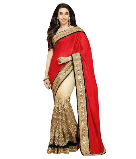 Saree Mall Red Faux Chiffon Saree Buy Saree Mall Red Faux Chiffon