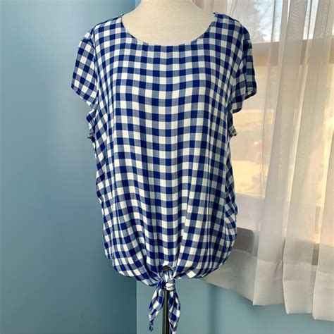 Beachlunchlounge Tops Beachlunchlounge Blue Gingham Tie Front Short