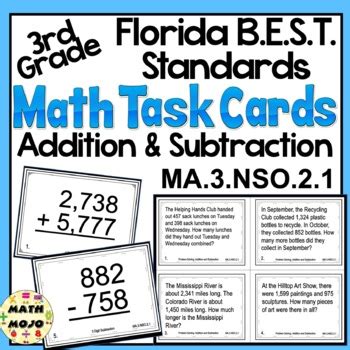 3rd Grade Math Task Cards Florida B E S T Standards Add Subtract MA